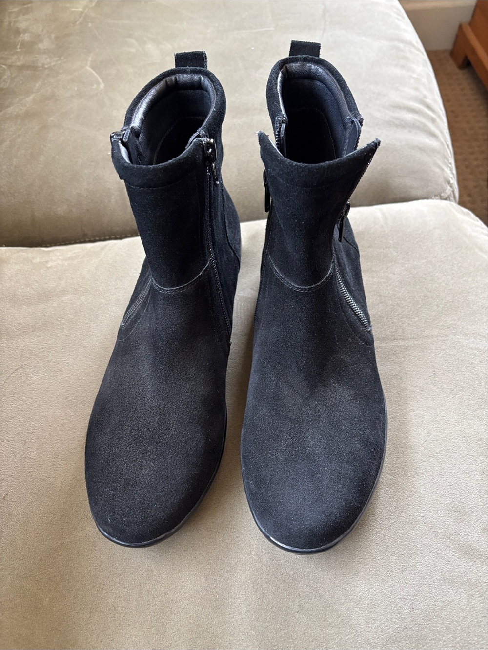 Black Suede Ankle Booties with Side Zip Detail